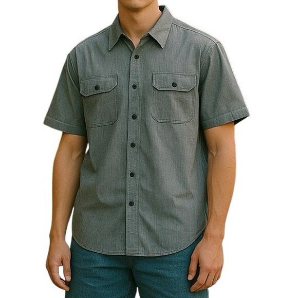 Wrangler Gray Chambray Short Sleeve Button Up Shirt Men’s XL - Picture 1 of 11
